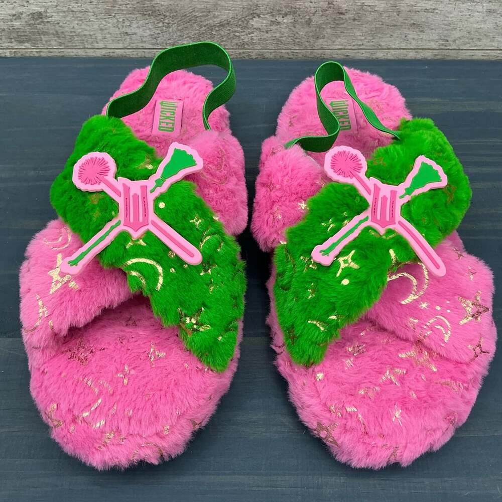 Wicked Movie Glinda & Elphaba Pink & Green Plush Slippers Size 9-10